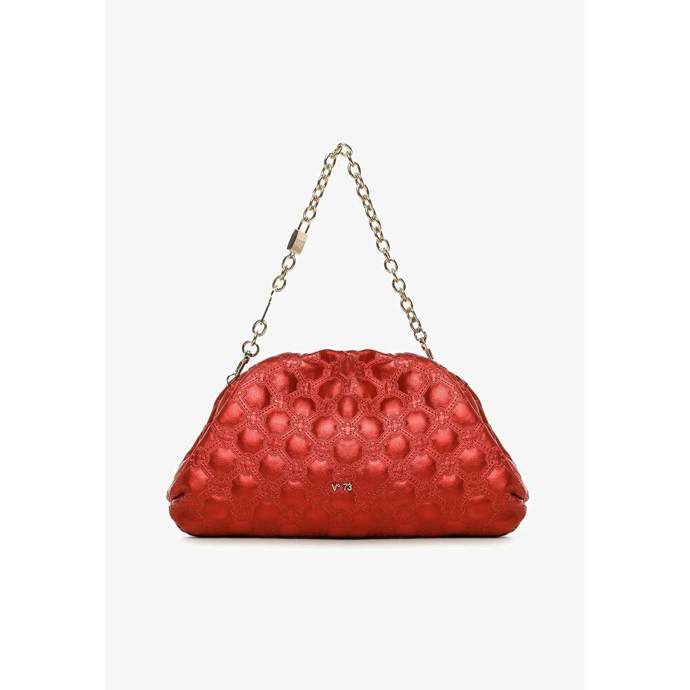 V°73 Imalia Handbag in Rosso Red Quilted Vegan Leather w/ Lock & Key Chain Strap